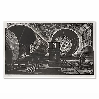 "В цехе нефтеаппаратуры" - редкая оригинальная линогравюра - вип подарок. Дополнительное изображение