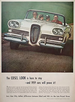 Оригинальная рекламная иллюстрация, США. Ford Edsel V8 convertible happy family takes. Дополнительное изображение