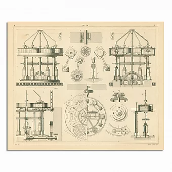Антикварная гравюра "Часовые механизмы". Дополнительное изображение