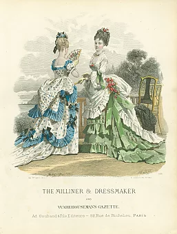 Антикварная гравюра "Прогулочные платья". Дополнительное изображение