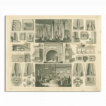 Антикварная гравюра "Горные печи". Дополнительное изображение