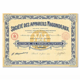 Оригинальная акция «Société des appareils Magondeaux» (электротехника). Дополнительное изображение