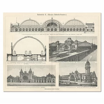 "Вокзалы" - редкая гравюра -  антикварный подарок. Дополнительное изображение