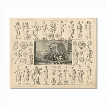 Оригинальный эстамп "Религиозная система римлян". Дополнительное изображение