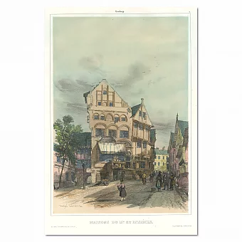 Антикварная литография с ручной раскраской "Гамбург. Дома XV и XVI веков". Дополнительное изображение