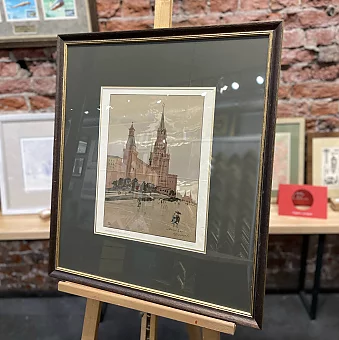 Оригинальная линогравюра "Московский Кремль". Дополнительное изображение