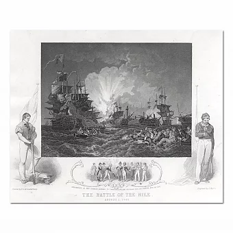 "Битва у Нила. Победа Адмирала Нельсона" - антикварная гравюра. Дополнительное изображение