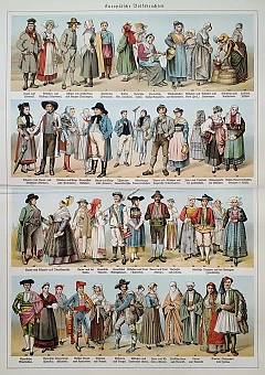 Антикварная хромолитография. Европейские национальные костюмы. Дополнительное изображение