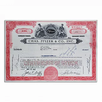 Акция (оригинал) Chas.Pfizer & Co., Inc. Фармацевтическая компания.. Дополнительное изображение