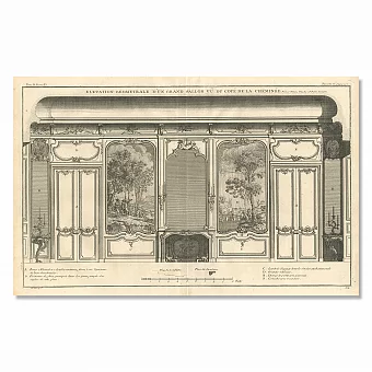 "Декор каминного зала" - редкая антикварная гравюра. Дополнительное изображение