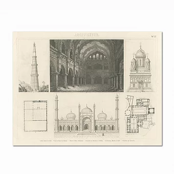 Антикварная гравюра "Архитектура: минареты, мечети, храмы". Дополнительное изображение