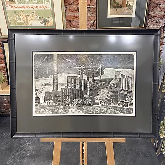 Оригинальный офорт "Строительство комбината"