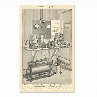 Старинная гравюра "Беспроводной телеграф". Дополнительное изображение