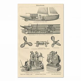 Антикварная гравюра "Моторные лодки". Дополнительное изображение