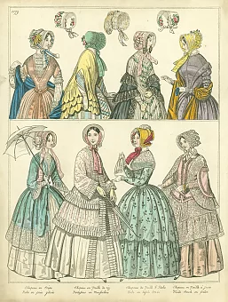 Антикварная гравюра "Женская мода". Дополнительное изображение