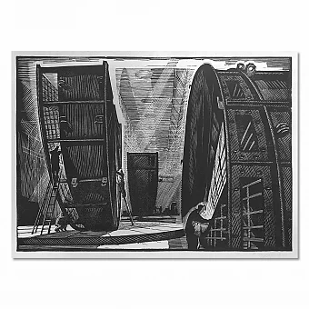 Советская линогравюра "Полуроторы" из серии "На Подольском машиностроительном". Дополнительное изображение