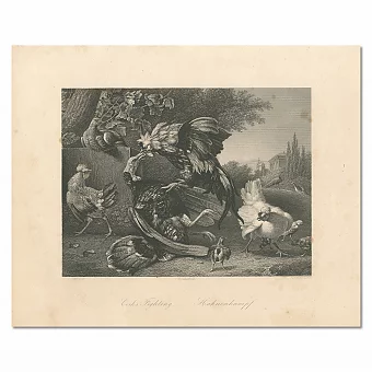 "Петушиные бои" - антикварная гравюра. Дополнительное изображение