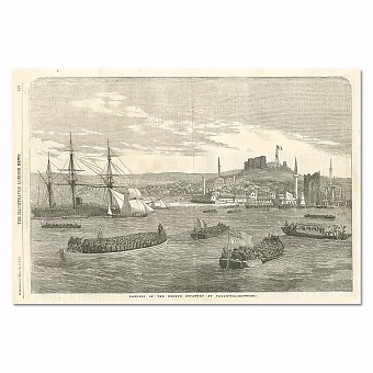 "Высадка французской пехоты в Галлиполи" - старинная гравюра - London News - 1854. Дополнительное изображение