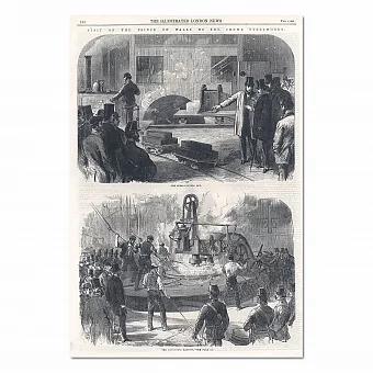 "Визит Принца Уэльского на сталелитейный завод" - антикварная гравюра. Дополнительное изображение