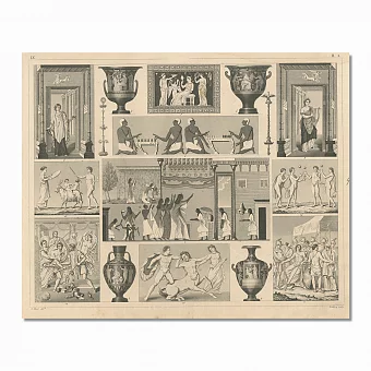 Редкий антикварный эстамп "Античная вазопись и мифология в росписи". Дополнительное изображение
