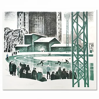 Редкая автолитография "Конькобежцы" - оригинальный подарок. Дополнительное изображение