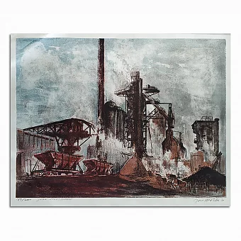 Оригинальный эстамп "Завод им. Климента Готвальда", Чехия. Сюжет 2. Дополнительное изображение