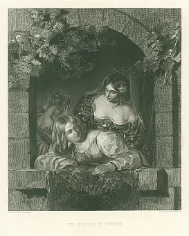Антикварная гравюра "Венецианские невесты". Дополнительное изображение
