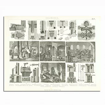 Антикварная гравюра "Оборудование для обработки руды". Дополнительное изображение