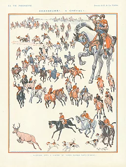 Антикварная страница "Конная охота", Франция. Дополнительное изображение