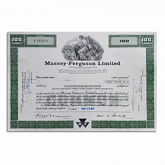 Акция (оригинал) Massey-Ferguson Limited. Производитель сельскохозяйственной техники.. Дополнительное изображение