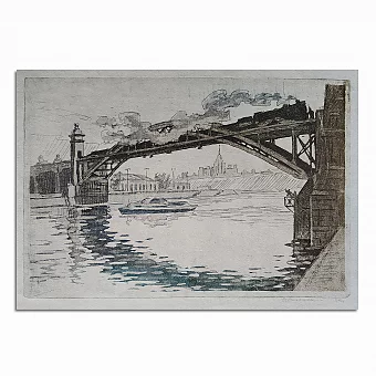 Оригинальный офорт "Железнодорожный мост". Дополнительное изображение