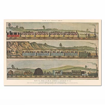"Поезда железной дороги Ливерпуль-Манчестер в 1832 году" - оригинальная гравюра. Дополнительное изображение