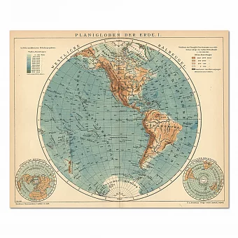 Карты полушарий - антикварные литографии - эксклюзивный подарок. Дополнительное изображение