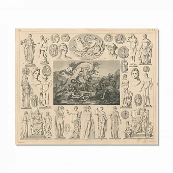 Антикварная гравюра "Афродита и другие древнегреческие боги". Дополнительное изображение