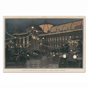 "Париж. Освещение Большого дворца во время автосалона 1904" - антикварная иллюстрация. Дополнительное изображение
