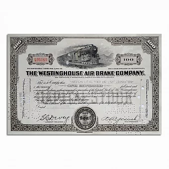 Акция (оригинал) The Westinghouse Air Brake Company. Компания-производитель ЖД техники.. Дополнительное изображение