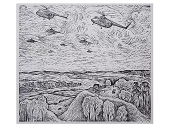 Оригинальный эстамп "Вертолеты". Дополнительное изображение