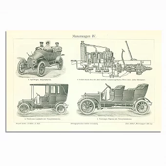 Антикварная гравюра "Моторизированный транспорт". Дополнительное изображение