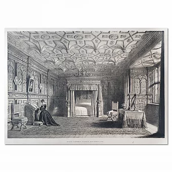 Антикварная литография "Интерьер одного из поместий в графстве Вестморленд". Дополнительное изображение