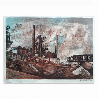 Оригинальный эстамп "Завод им. Климента Готвальда", Чехия. Сюжет 1. Дополнительное изображение