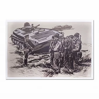 Авторская линогравюра "Перед разведкой". Дополнительное изображение