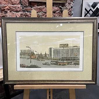 Оригинальная линогравюра "Гостиница Россия"