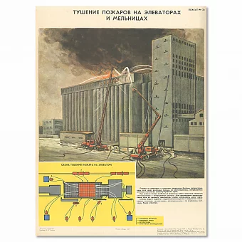 "Тушение пожаров на элеваторах и мельницах" - оригинальный плакат. Дополнительное изображение