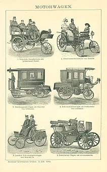 Антикварная гравюра "Моторизированный транспорт". Дополнительное изображение