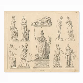 Редкая гравюра "Статуи Афины и Венеры. Греческая и римская скульптура". Дополнительное изображение