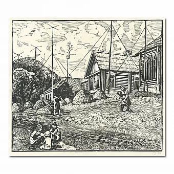 Советская линогравюра "Деревенское лето". Дополнительное изображение