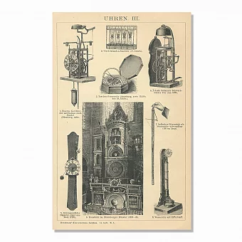 Антикварный эстамп "Часы". Дополнительное изображение