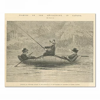 "Рыбалка на реке Рестигуш в Канаде" - антикварная гравюра. Дополнительное изображение