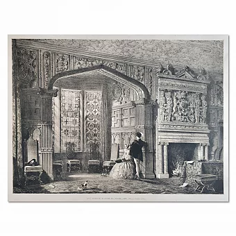 "Эркер в гостиной. Lyme Hall, графство Чешир" - антикварная литография. Дополнительное изображение