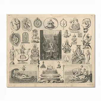 Антикварная гравюра "Индуистская космогония и божества". Дополнительное изображение